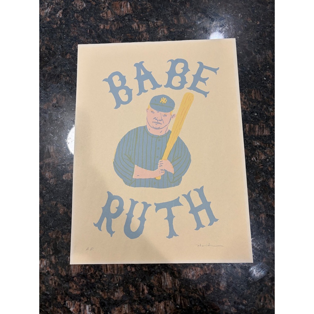 Babe Ruth Signed Artist Proof Print New York Yankees Baseball Art 8.5x11